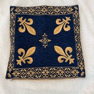 Fleur De Lys Blue Belgian Tapestry Pillow Covers 18”x18” Medieval French Country